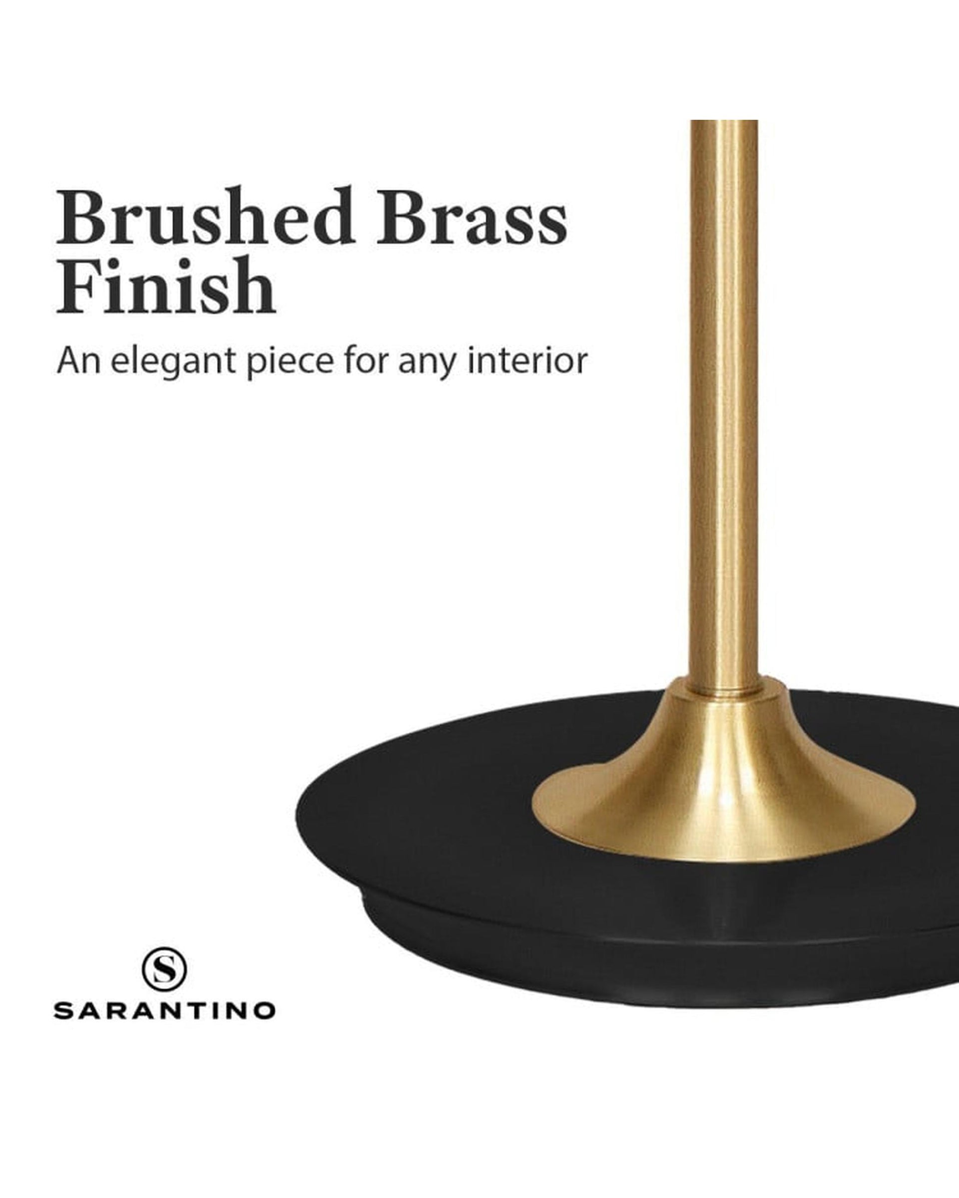 Sarantino Metal Floor Lamp in Brushed Brass Finish White Linen Shade