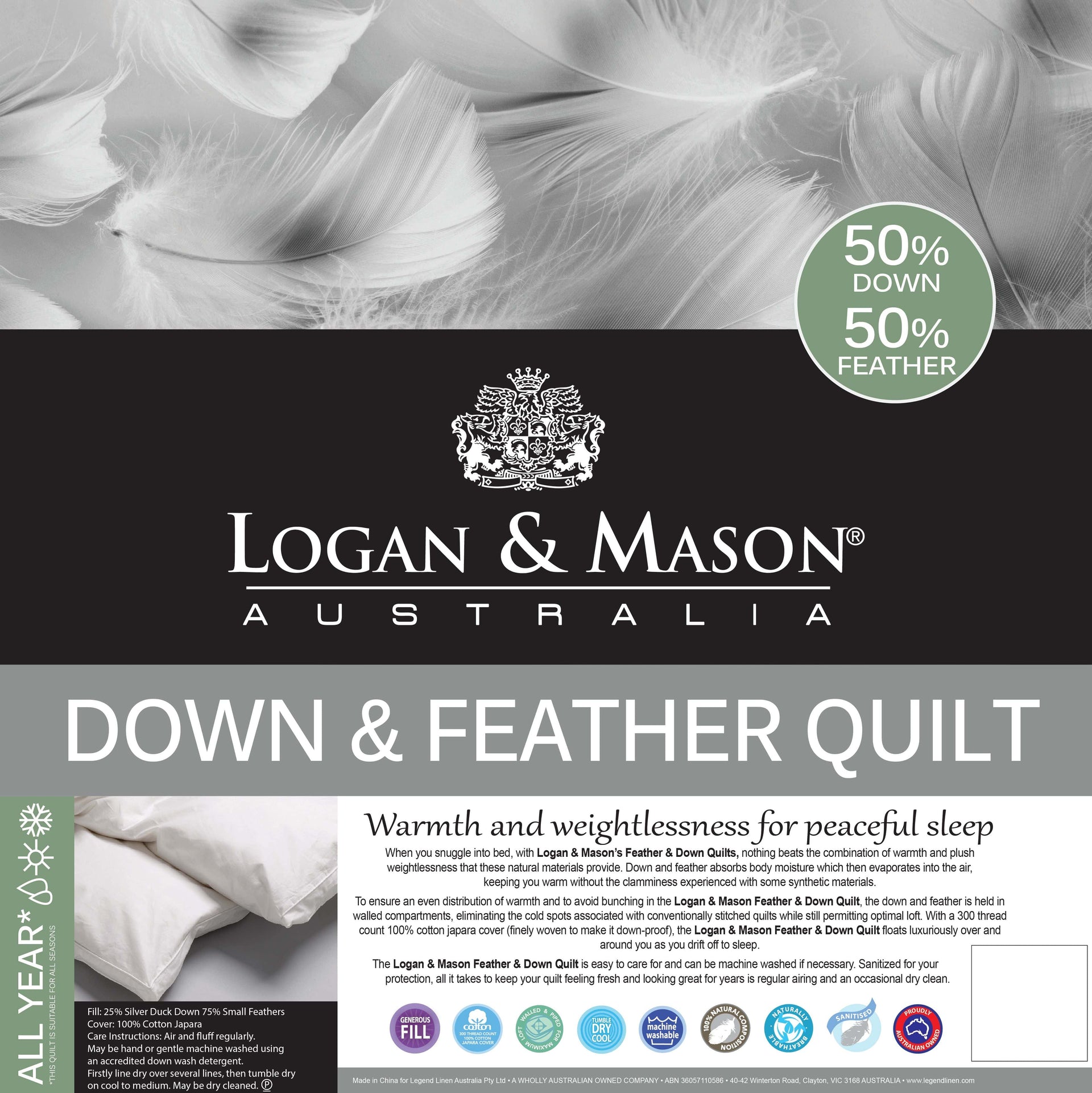 Logan & Mason Duvet/Quilt Logan & Mason 50% DUCK DOWN 50% DUCK FEATHER QUILT