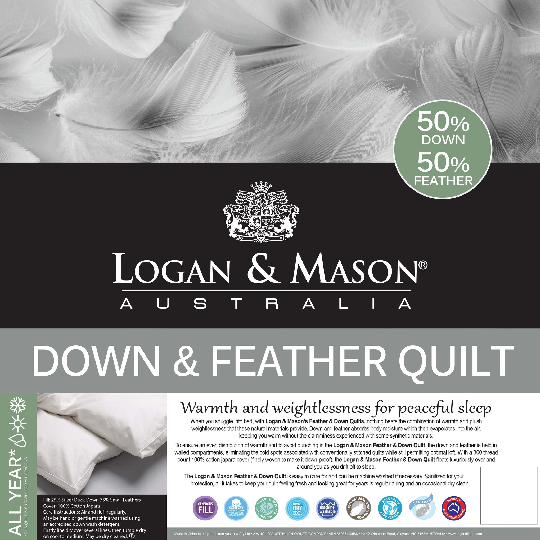Logan & Mason Duvet/Quilt Logan & Mason 50% DUCK DOWN 50% DUCK FEATHER QUILT