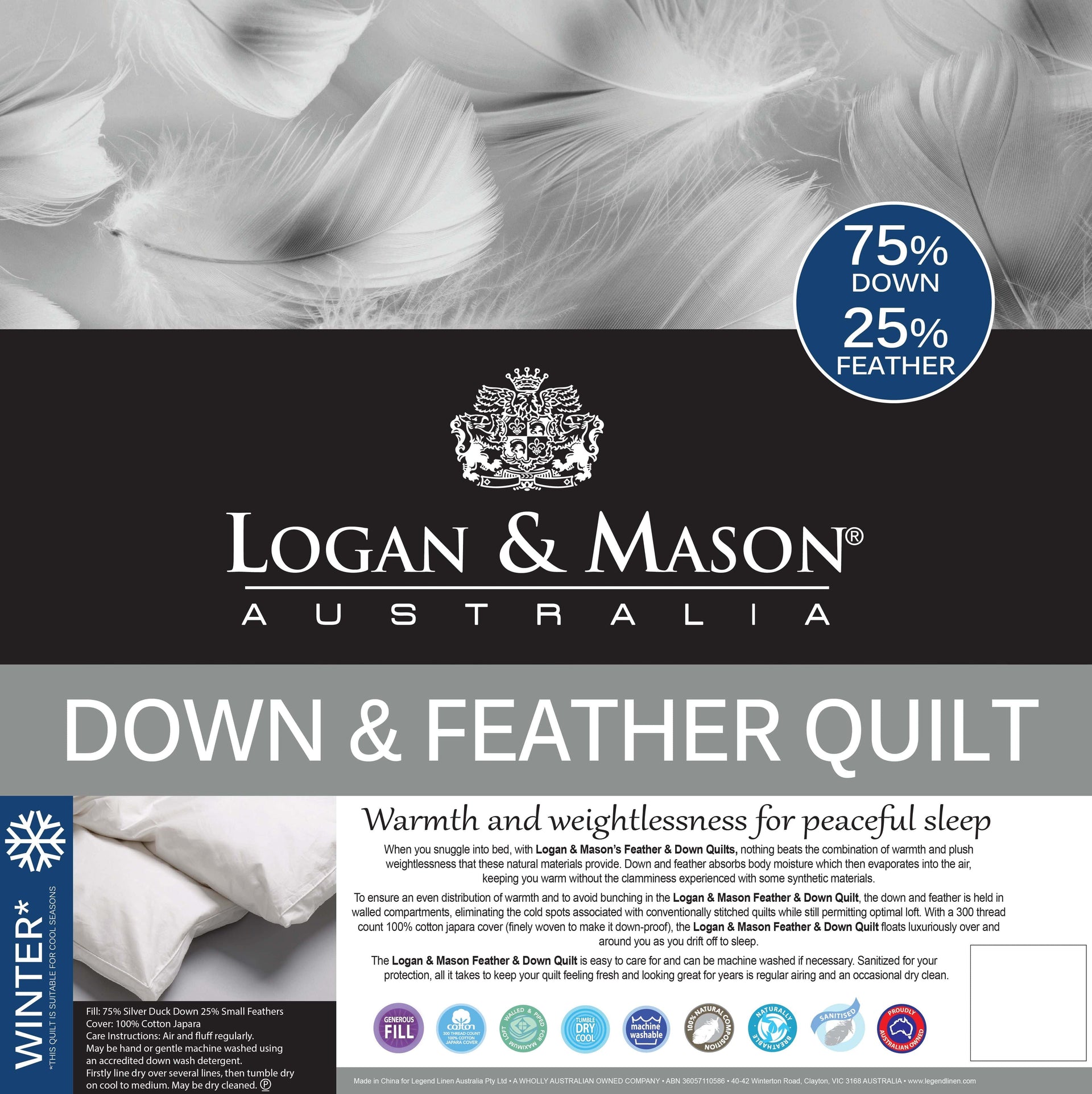 Logan & Mason Duvet/Quilt Logan & Mason 75% DUCK DOWN 25% DUCK FEATHER QUILT