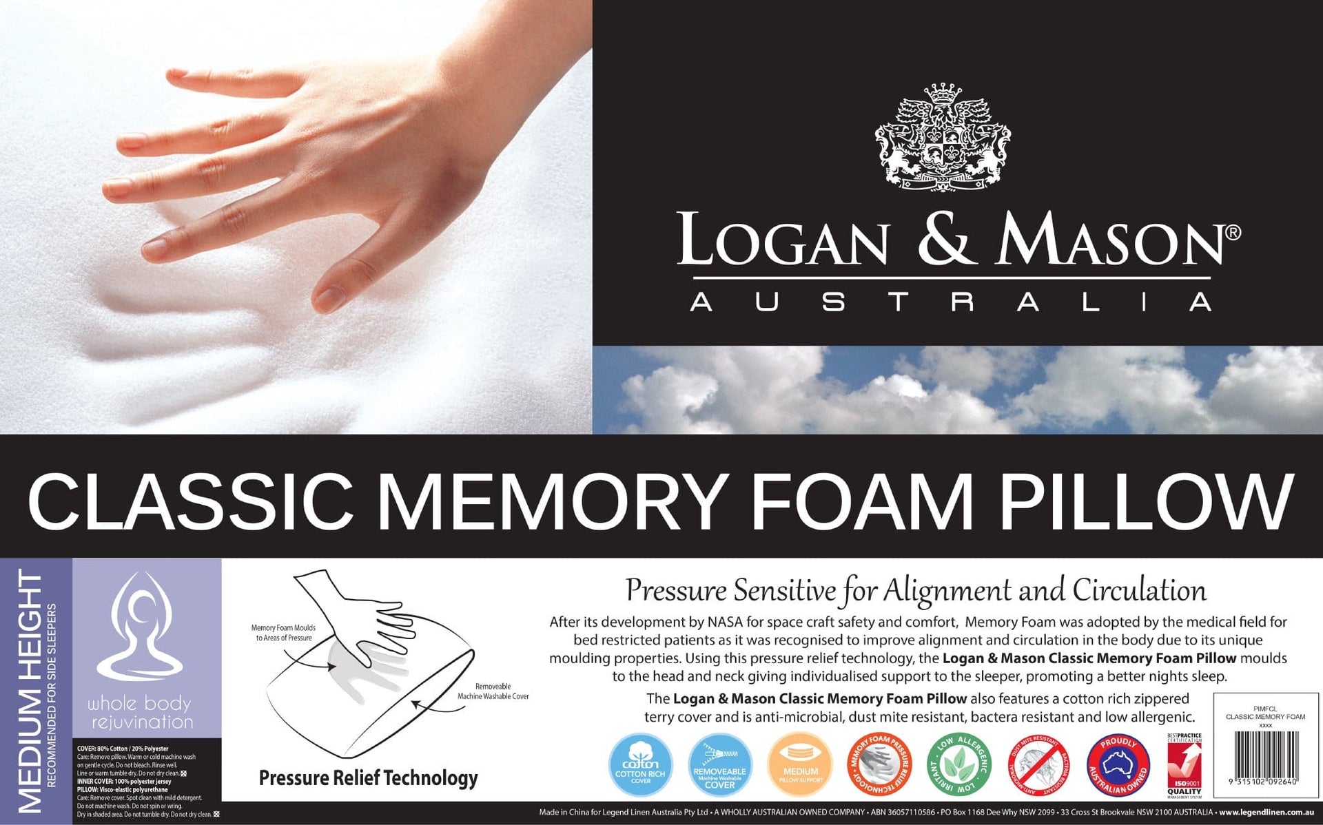 Logan & Mason Pillows/Cushions Logan & Mason CLASSIC MEMORY FOAM