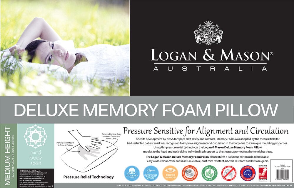 Logan & Mason Pillows/Cushions Logan & Mason DELUXE MEMORY FOAM PILLOW