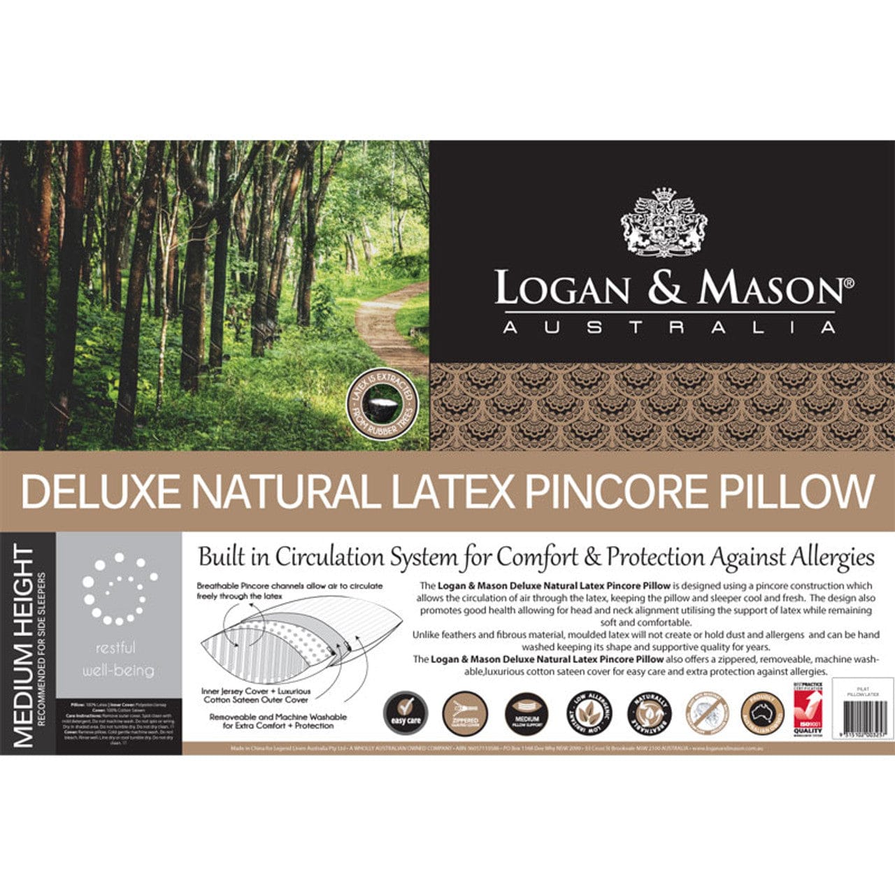 Logan & Mason Pillows/Cushions Logan & Mason DELUXE NATURAL LATEX PINCORE PILLOW