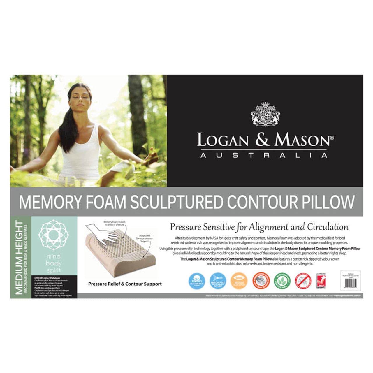 Logan & Mason Pillows/Cushions Logan & Mason MEMORY FOAM SCULPTURED PILLOW