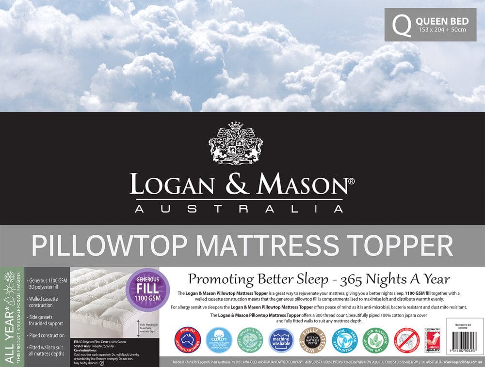 Logan & Mason Mattress Topper Logan & Mason PILLOWTOP 1100GSM MATTRESS TOPPER