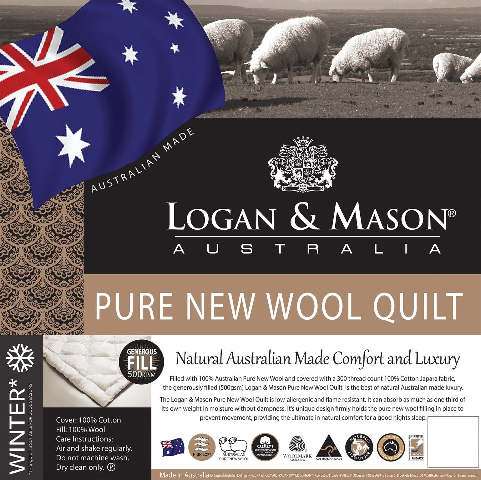 Logan & Mason Duvet/Quilt Logan & Mason PURE AUSTRALIAN WOOL QUILT