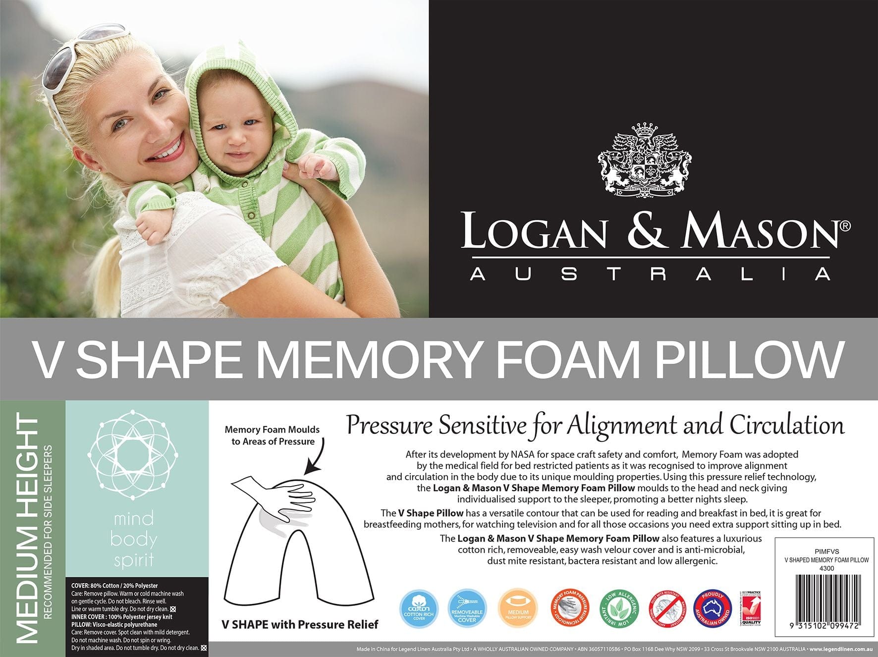 Logan & Mason Pillows/Cushions Logan & Mason V-SHAPED MEMORY FOAM PILLOW