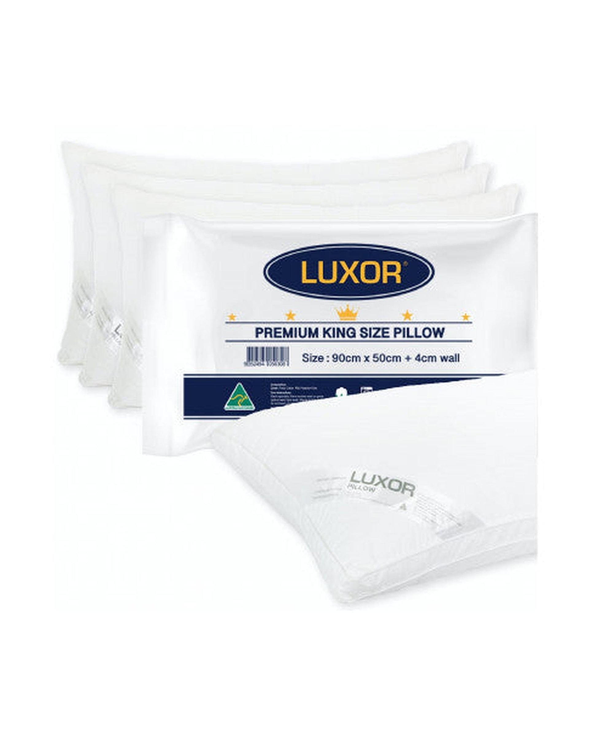 Luxor Pillows/Cushions Luxor Australian Made Hotel King Size Pillow with 4cm Wall Four Pack - 50cm x 90cm