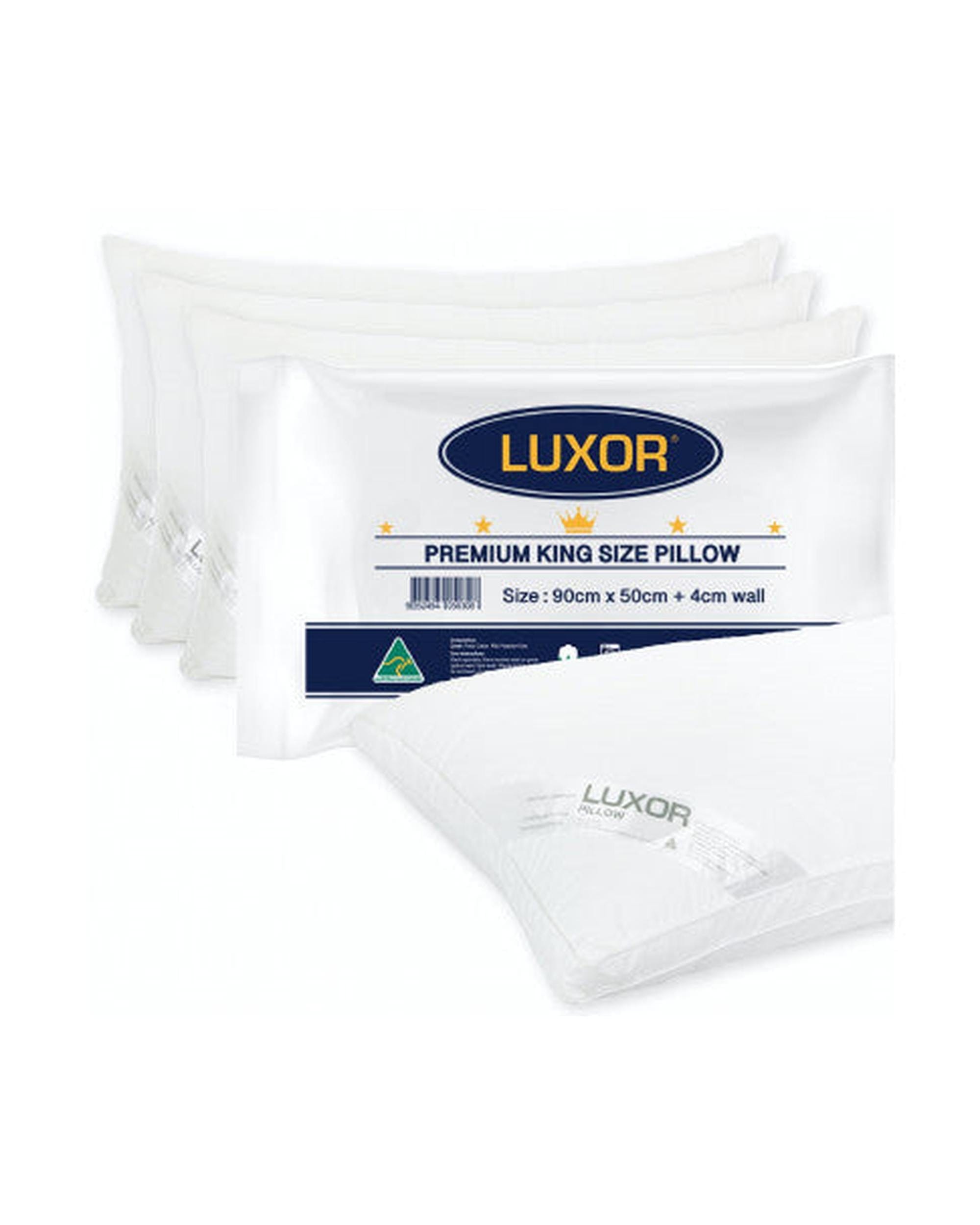 Luxor Pillows/Cushions Luxor Australian Made Hotel King Size Pillow with 4cm Wall Four Pack - 50cm x 90cm