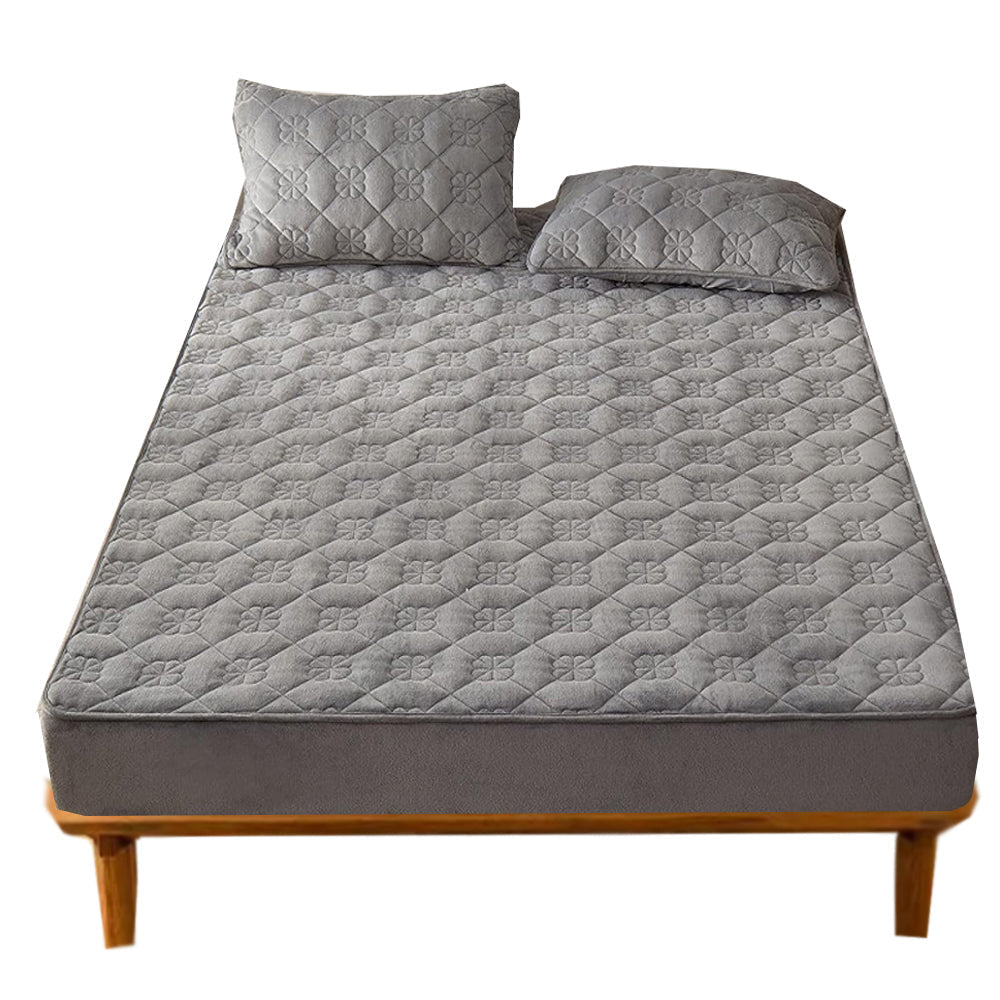 Anyhouz Mattress Cover Floral Gray Queen Size Waterproof Quilted Fitted Bed Sheet