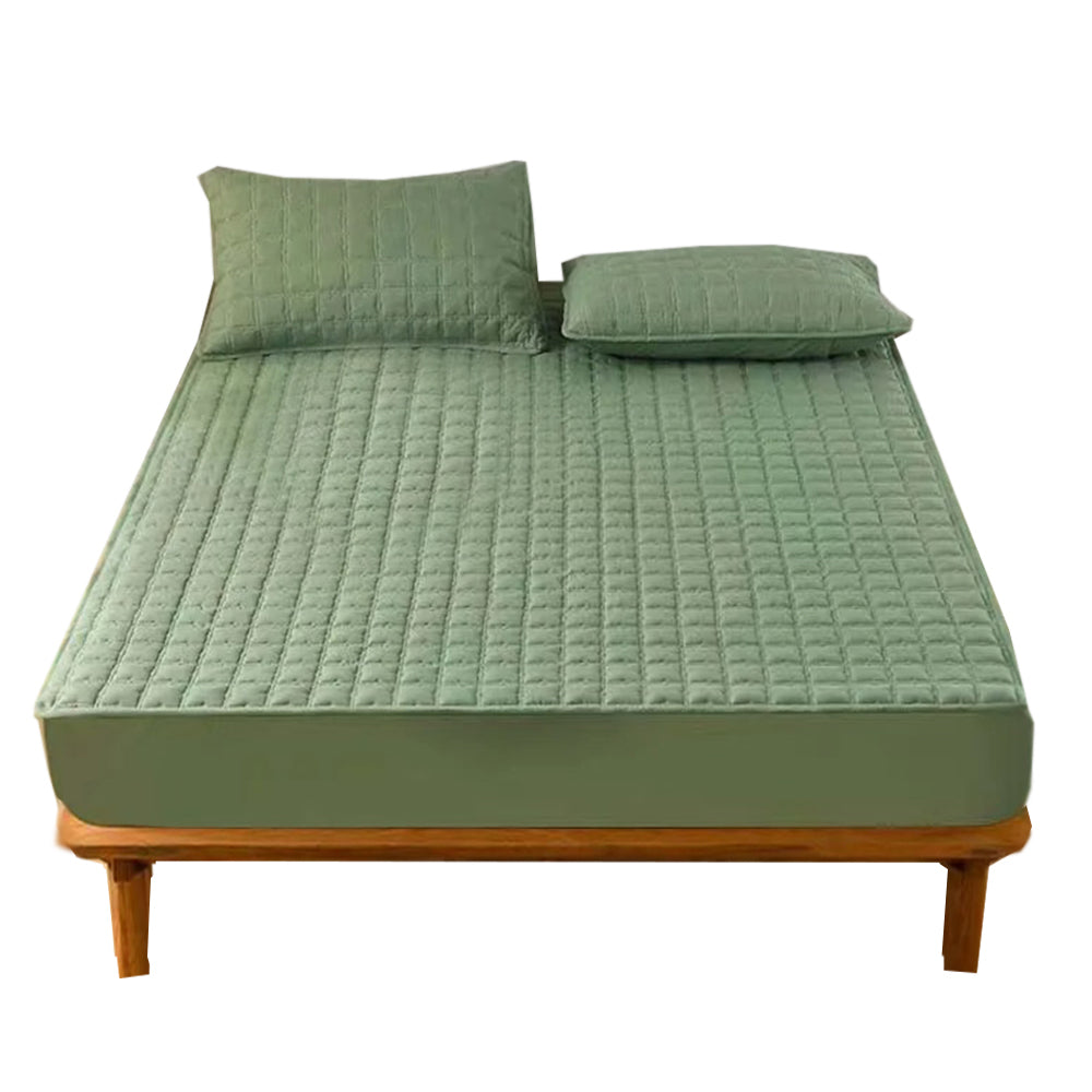 Anyhouz Mattress Cover Green King Size Waterproof Quilted Fitted Bed Sheet