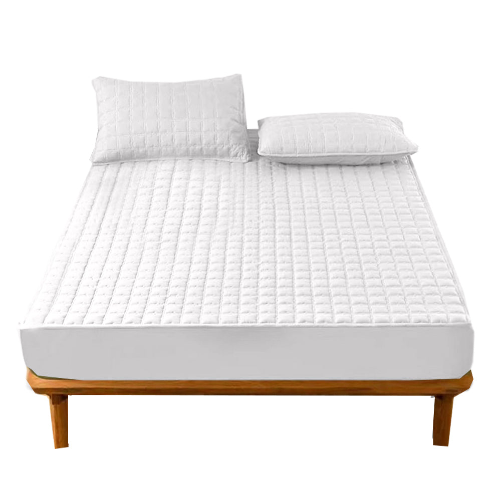 Anyhouz Mattress Cover White Double Size Waterproof Quilted Fitted Bed Sheet