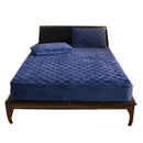 Anyhouz Mattress Cover Navy Blue Queen Size Crystal Velvet Thicken Quilted Warm Soft Plush Bed Sheet