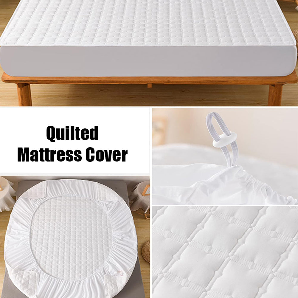 Anyhouz Mattress Cover White Queen Size Waterproof Quilted Fitted Bed Sheet