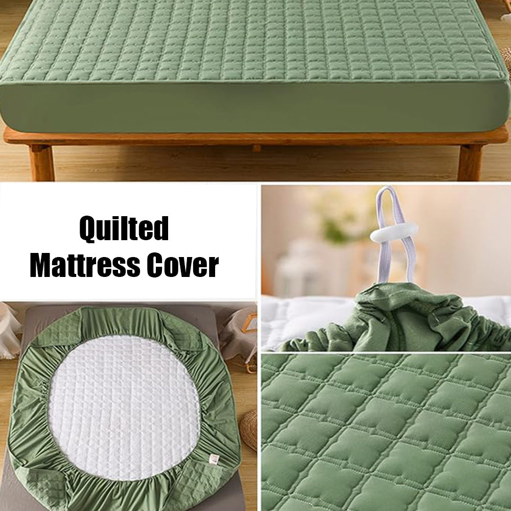 Anyhouz Mattress Cover Green King Size Waterproof Quilted Fitted Bed Sheet