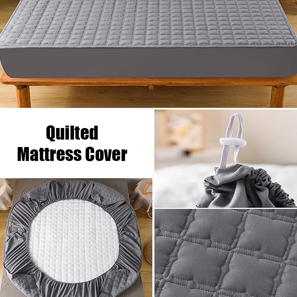 Anyhouz Mattress Cover Gray King Size Waterproof Quilted Fitted Bed Sheet