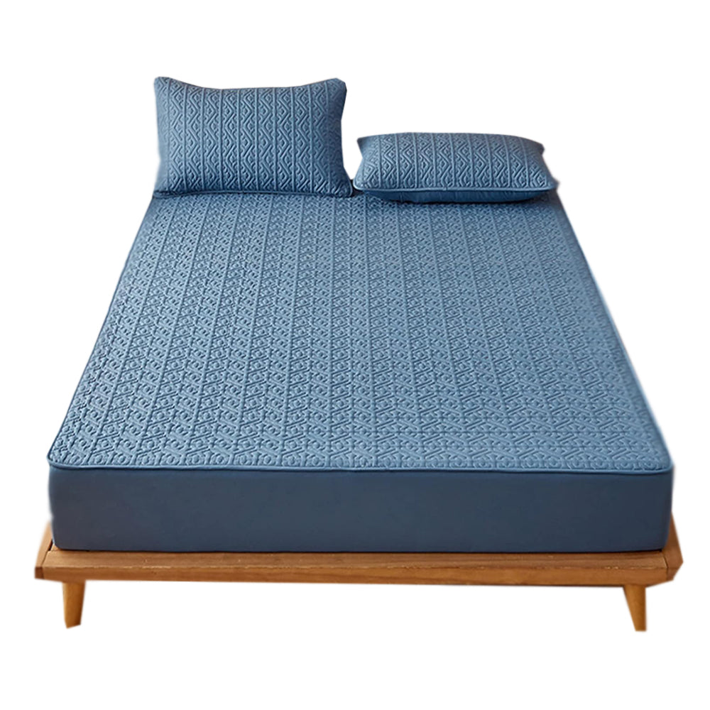Anyhouz Mattress Cover Blue Queen Size Pure Cotton Soft Quilted Bed Sheet Anti-bacterial Protector Cover