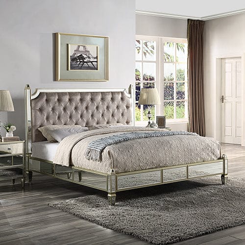 Melbournians Furniture Bedframe Antique Bedframe Mirrored Work Silver Colour Tufted Headboard Deep Quilting