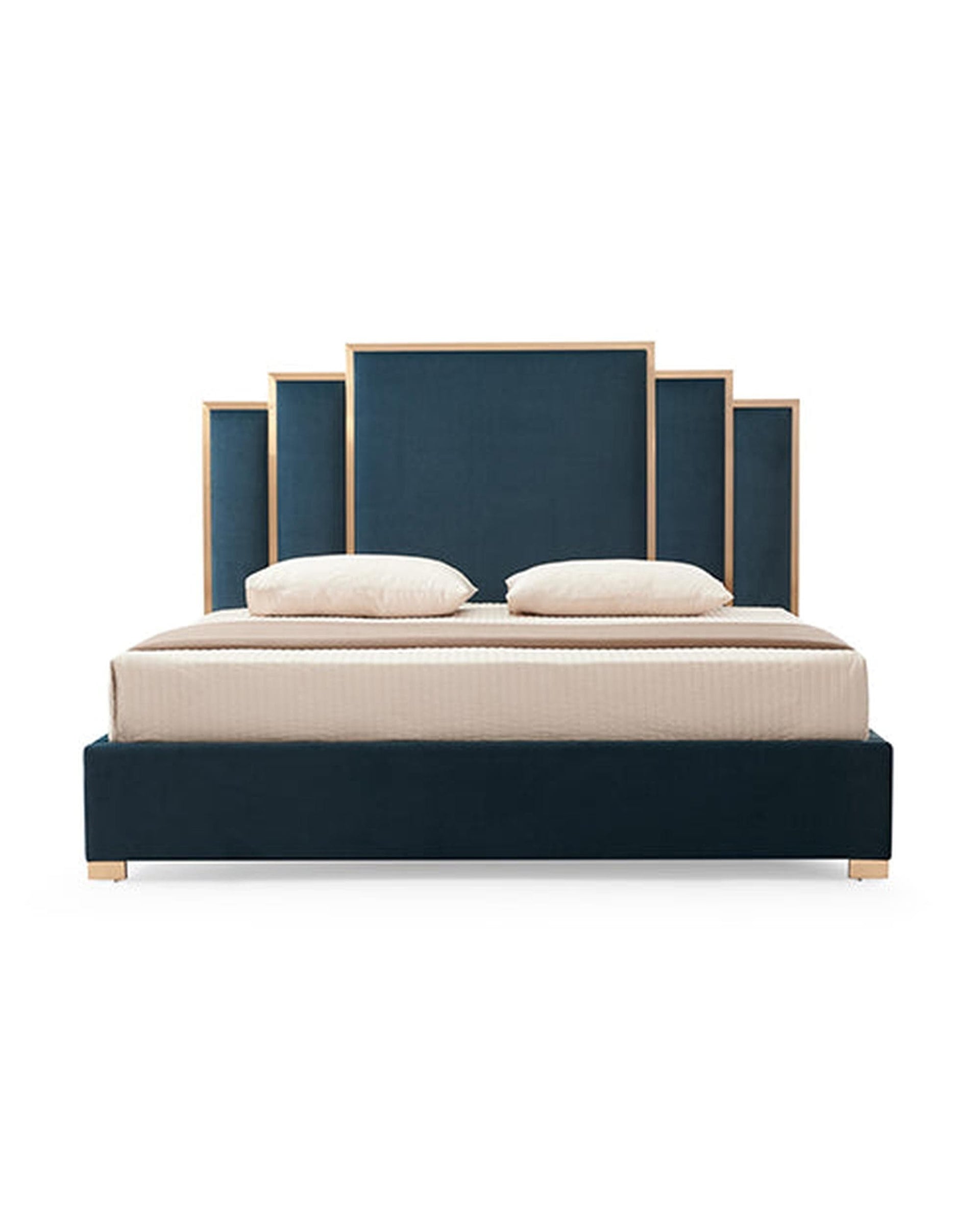 Melbournians Furniture Bedframe Austin Bed Frame Polyester Turquoise Fabric Padded Upholstery High Quality Slats Polished Stainless Steel Feet