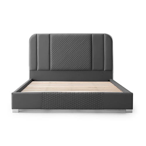 Melbournians Furniture Bedframe Halcyon Bed Frame Air Leather Padded Upholstery High Quality Slats Polished Stainless Steel Feet