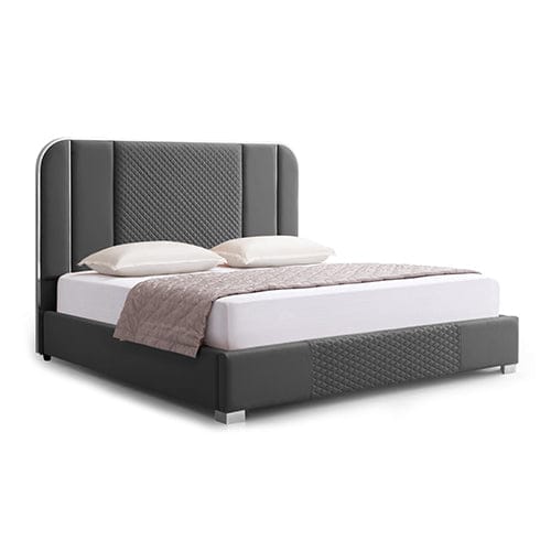 Melbournians Furniture Bedframe Halcyon Bed Frame Air Leather Padded Upholstery High Quality Slats Polished Stainless Steel Feet