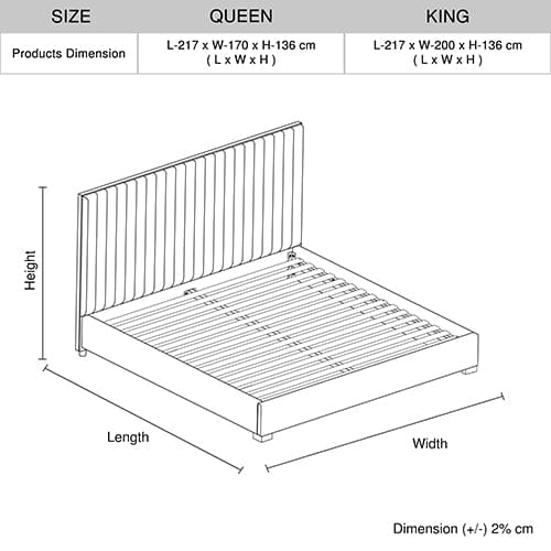 Melbournians Furniture Bedframe Hillsdale Bed Frame Polyester Fabric Padded Upholstery High Quality Slats Polished Stainless Steel Feet