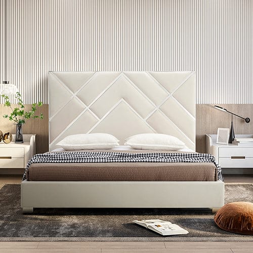 Melbournians Furniture Bedframe Matrix Bed Frame Fabric Padded Upholstery High Quality Slats Polished Stainless Steel Feet