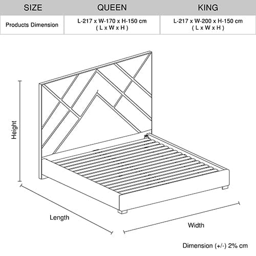 Melbournians Furniture Bedframe Matrix Bed Frame Fabric Padded Upholstery High Quality Slats Polished Stainless Steel Feet