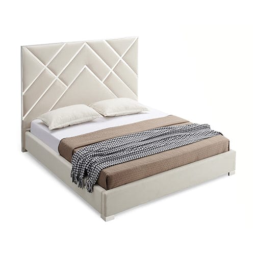 Melbournians Furniture Bedframe Matrix Bed Frame Fabric Padded Upholstery High Quality Slats Polished Stainless Steel Feet