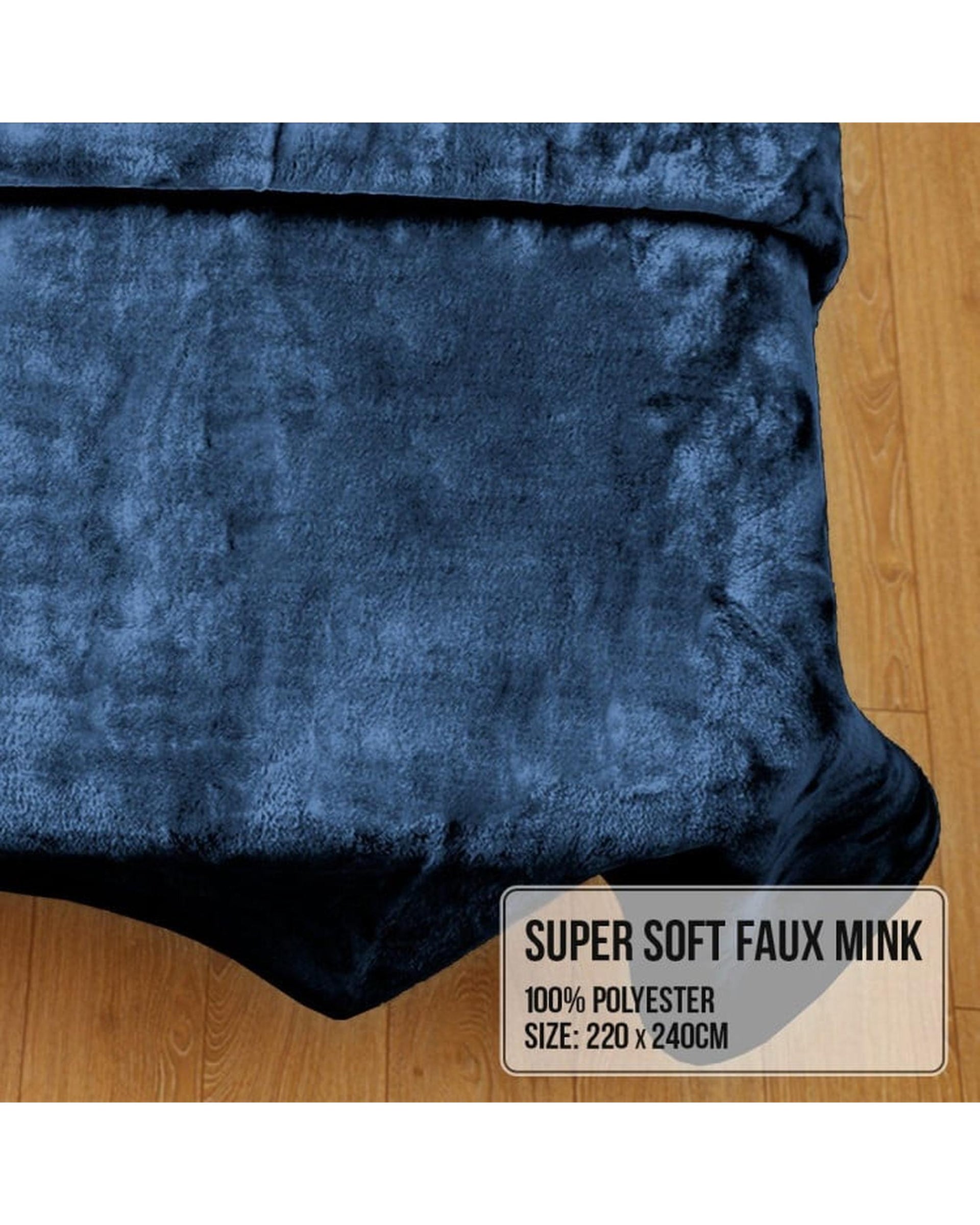 LAURA HILL FAUX MINK BLANKET 800GSM HEAVY DOUBLE-SIDED - NAVY BLUE Laura Hill