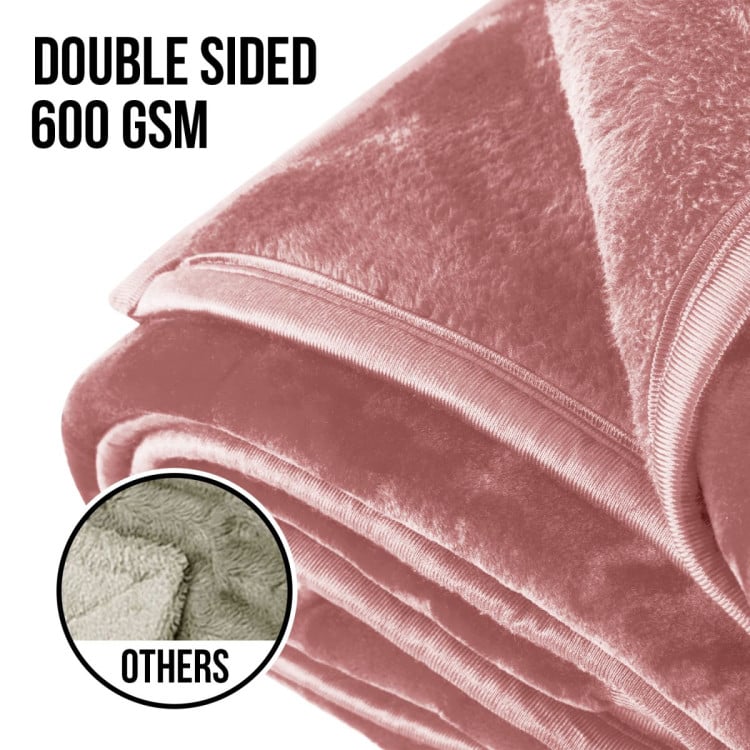 Laura Hill 600GSM Double-Sided Queen Size Faux Mink Blanket - Pink Laura Hill