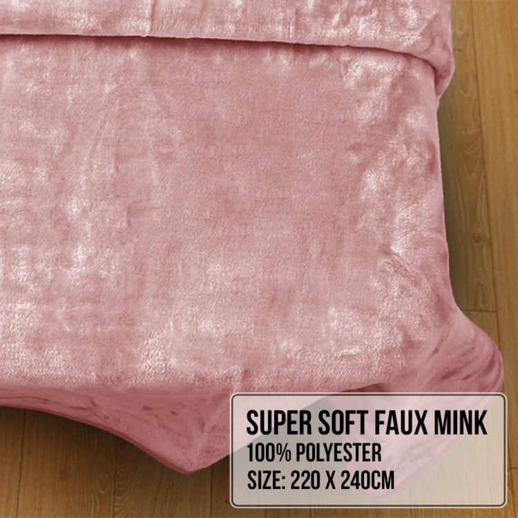 Laura Hill 600GSM Double-Sided Queen Size Faux Mink Blanket - Pink Laura Hill