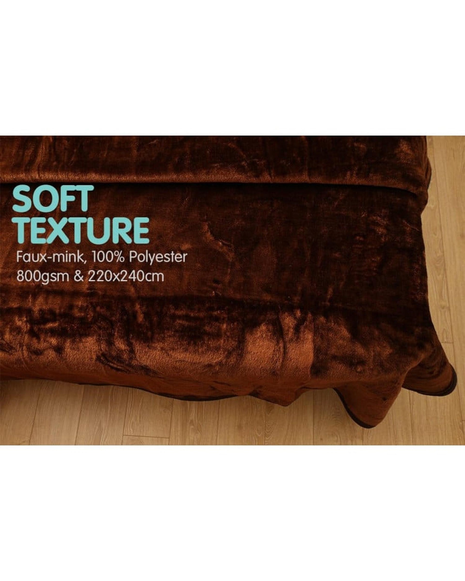 LAURA HILL FAUX MINK BLANKET 800GSM HEAVY DOUBLE-SIDED - CHOCOLATE Laura Hill