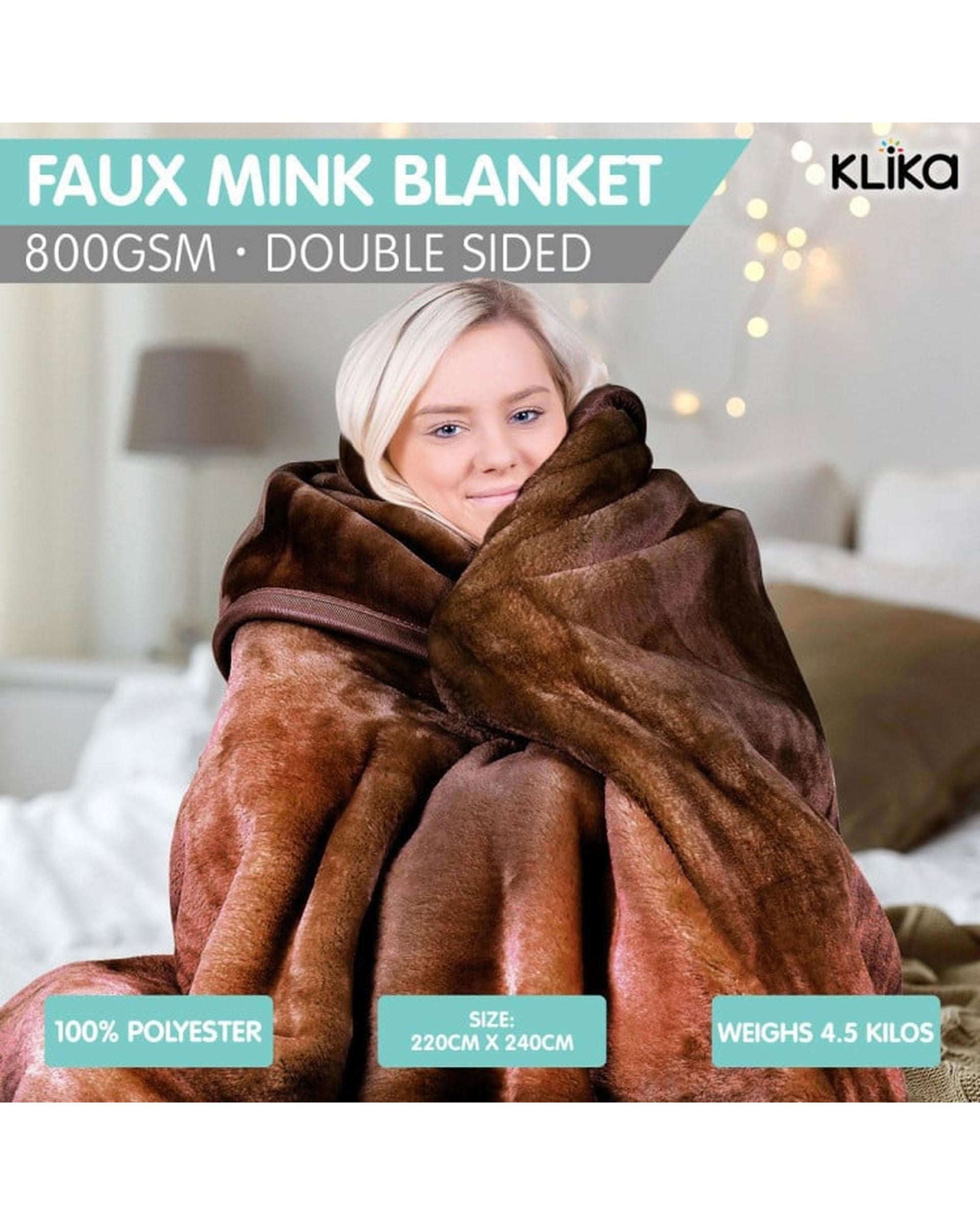 LAURA HILL FAUX MINK BLANKET 800GSM HEAVY DOUBLE-SIDED - CHOCOLATE Laura Hill