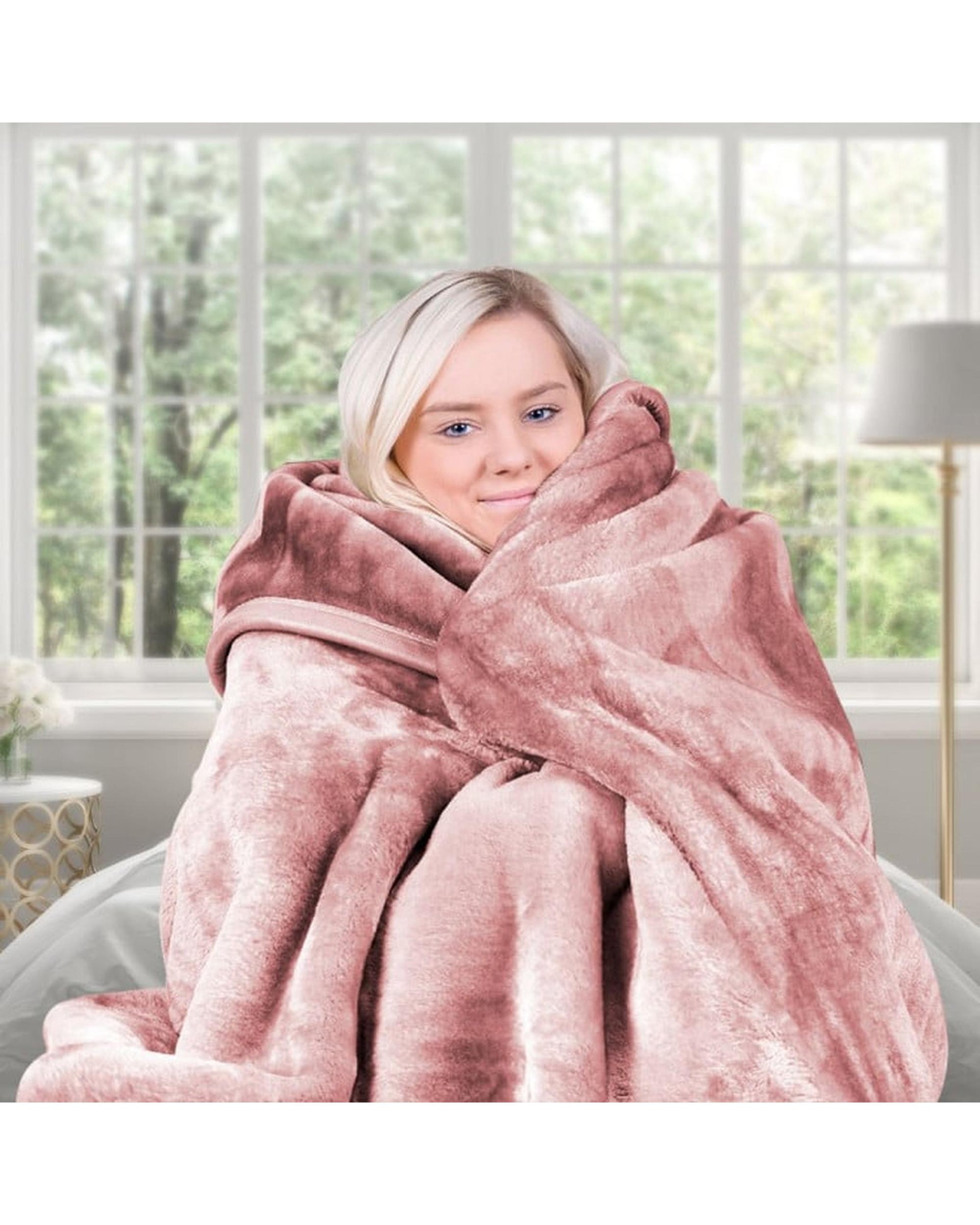Laura Hill 800GSM Heavy Double-Sided Queen Faux Mink Blanket - Pink Laura Hill