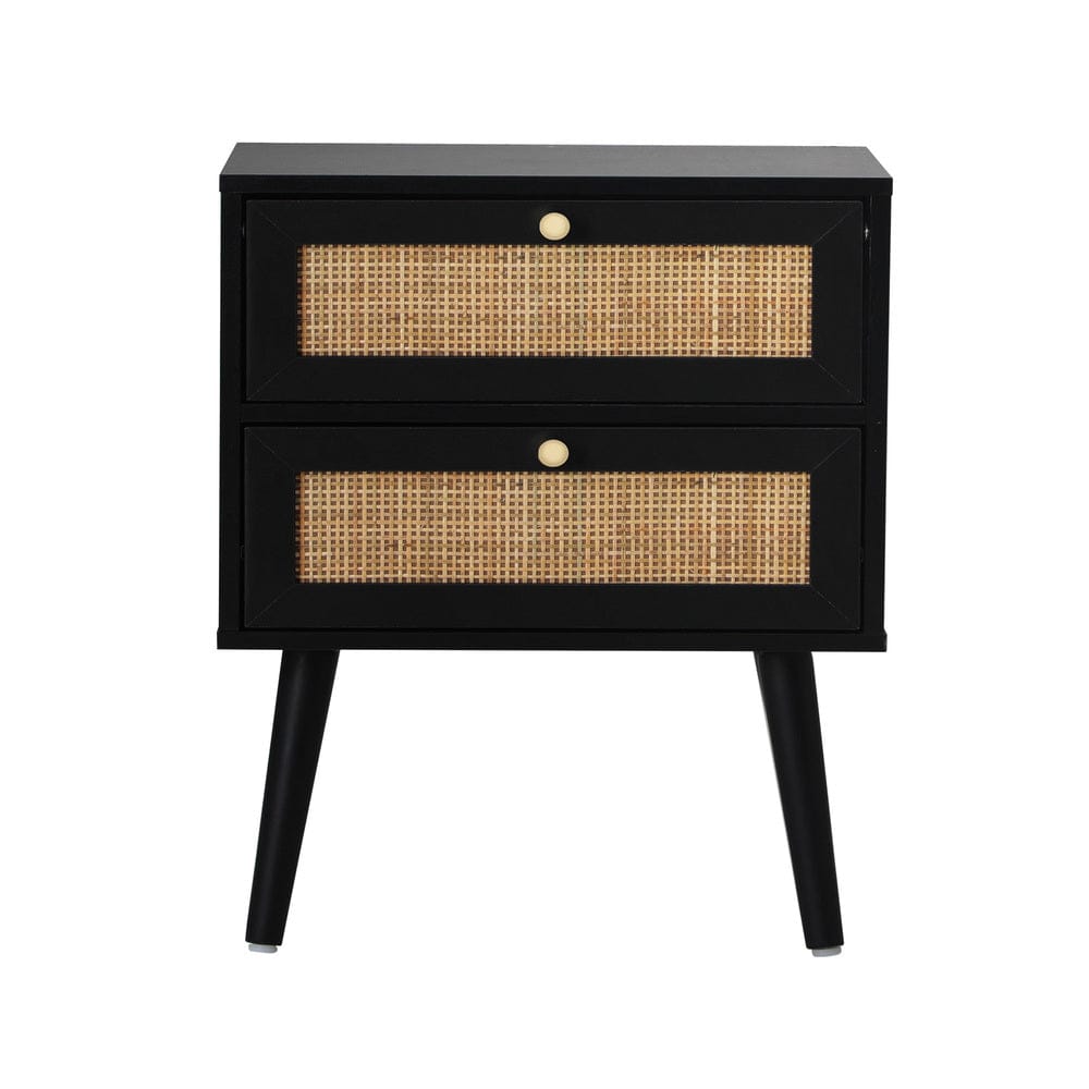 Oikiture Bedside Table 2X Bedside Table 2 Drawers Storage Cabinet Rattan