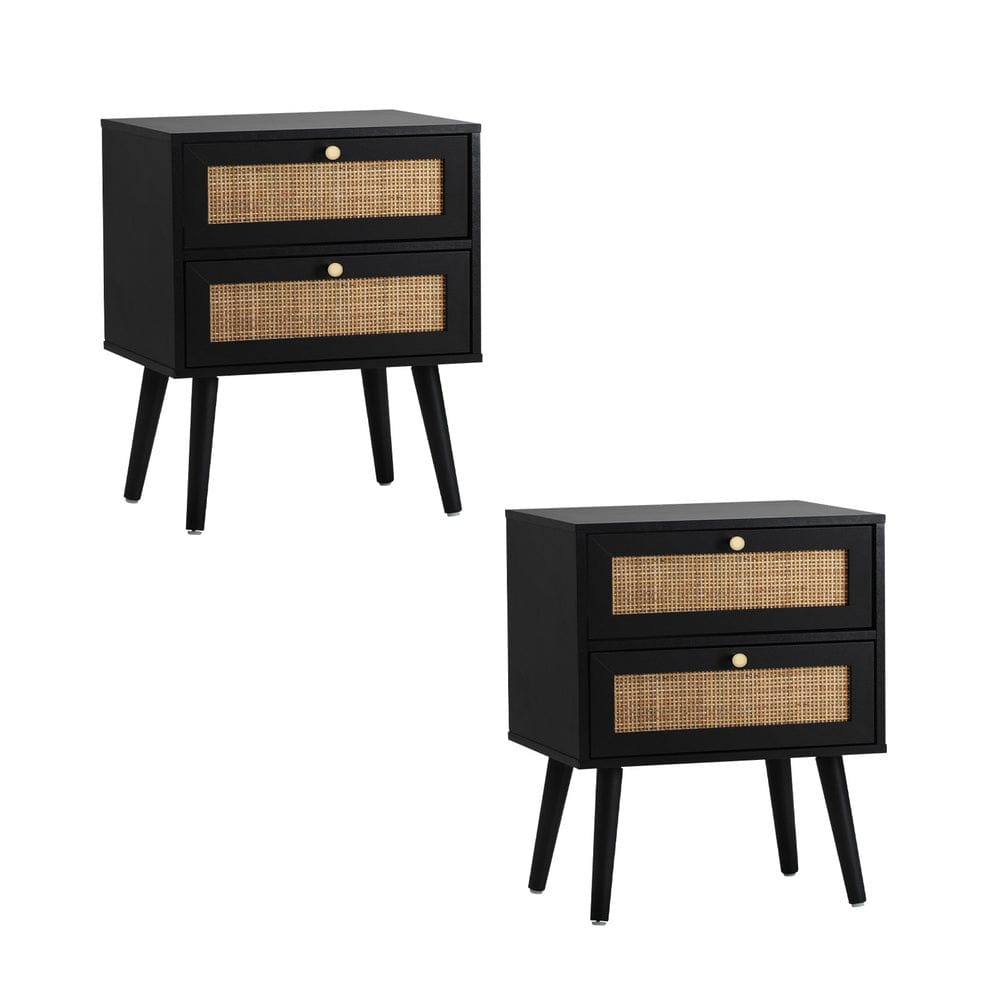 Oikiture Bedside Table 2X Bedside Table 2 Drawers Storage Cabinet Rattan