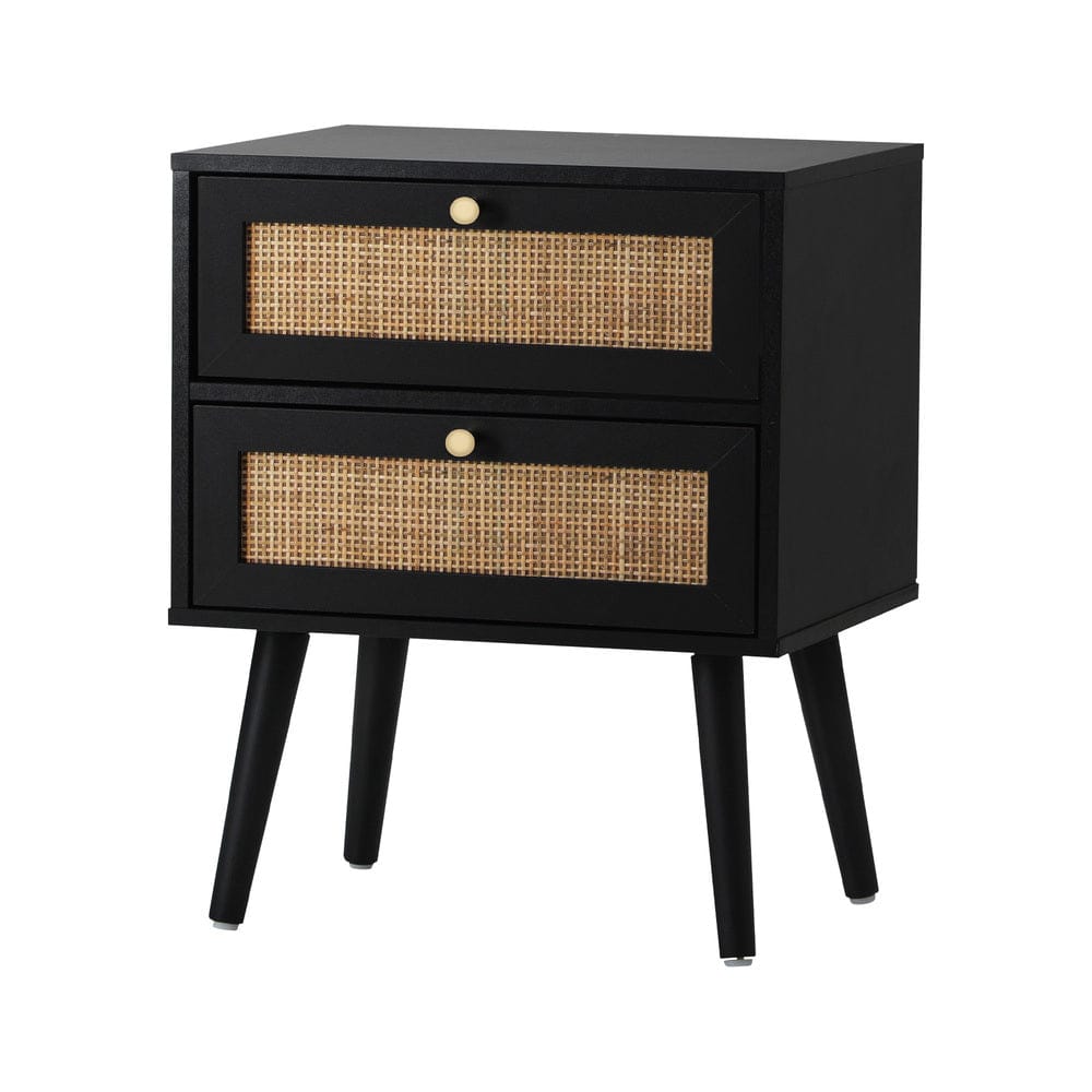 Oikiture Bedside Table 2X Bedside Table 2 Drawers Storage Cabinet Rattan