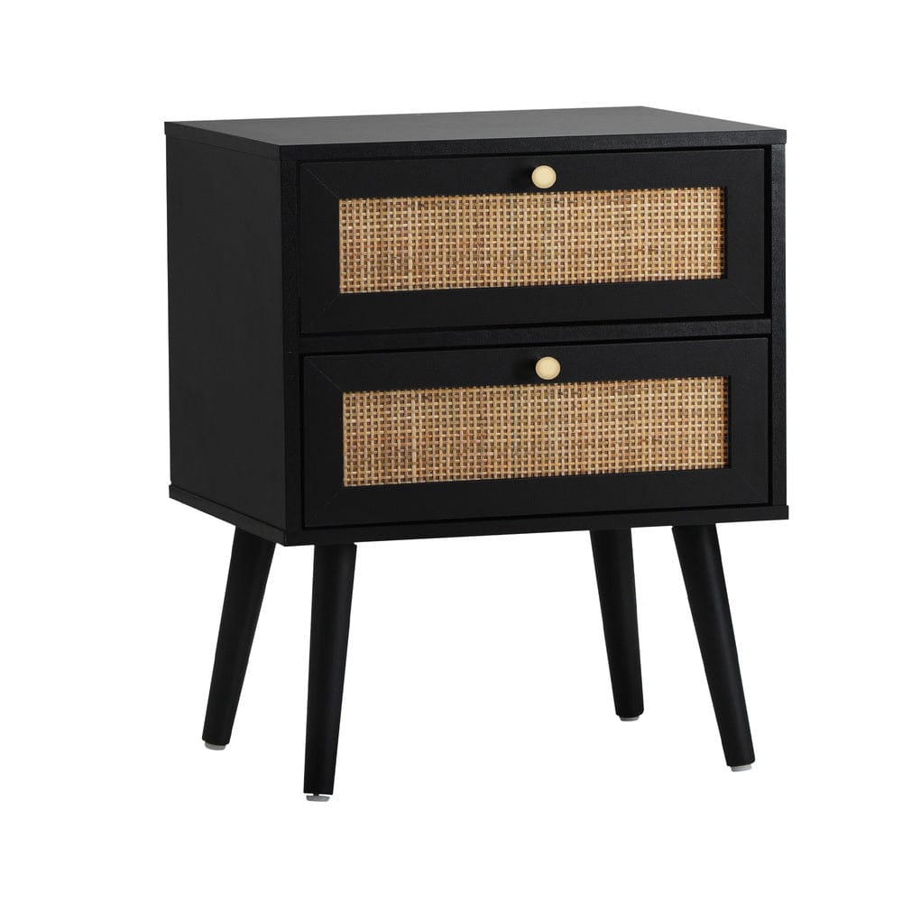 Oikiture Bedside Table 2X Bedside Table 2 Drawers Storage Cabinet Rattan