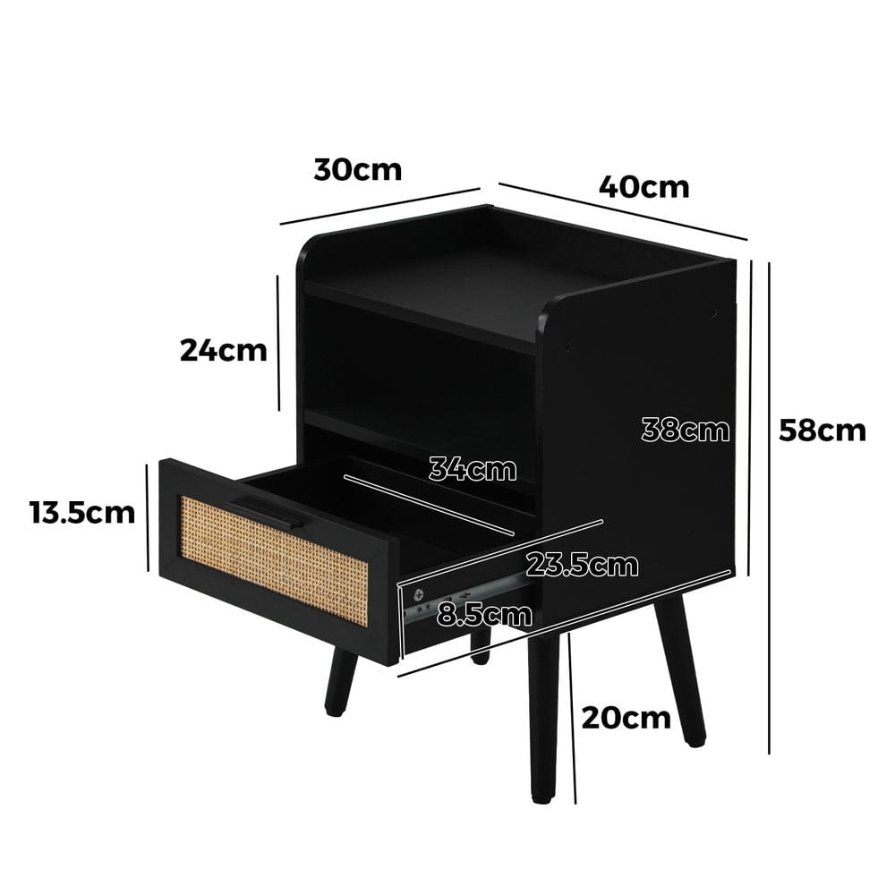 Oikiture Bedside Table 2X Bedside Table Drawer Side Table Rattan
