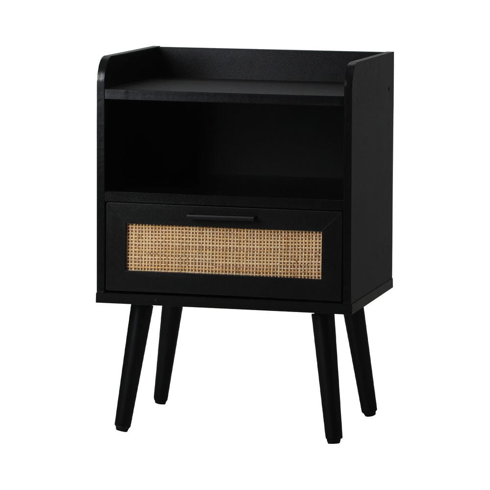 Oikiture Bedside Table 2X Bedside Table Drawer Side Table Rattan