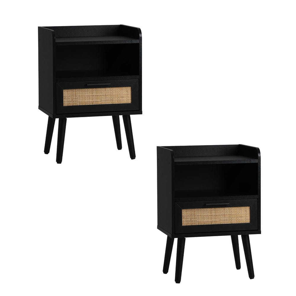 Oikiture Bedside Table 2X Bedside Table Drawer Side Table Rattan