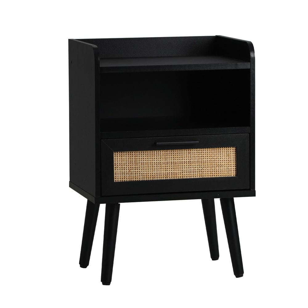 Oikiture Bedside Table 2X Bedside Table Drawer Side Table Rattan