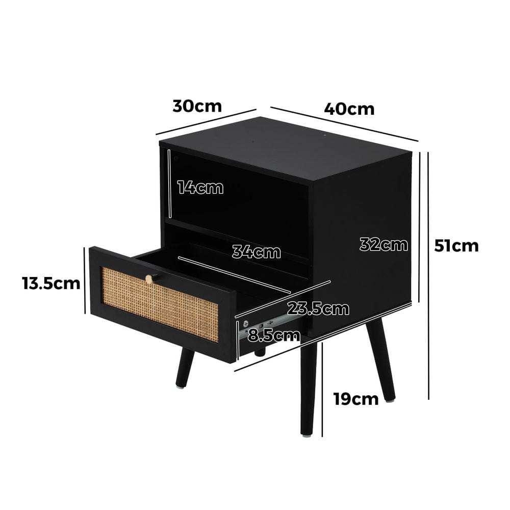 Oikiture Bedside Table 2X Bedside Table Storage Drawer Shelf Rattan