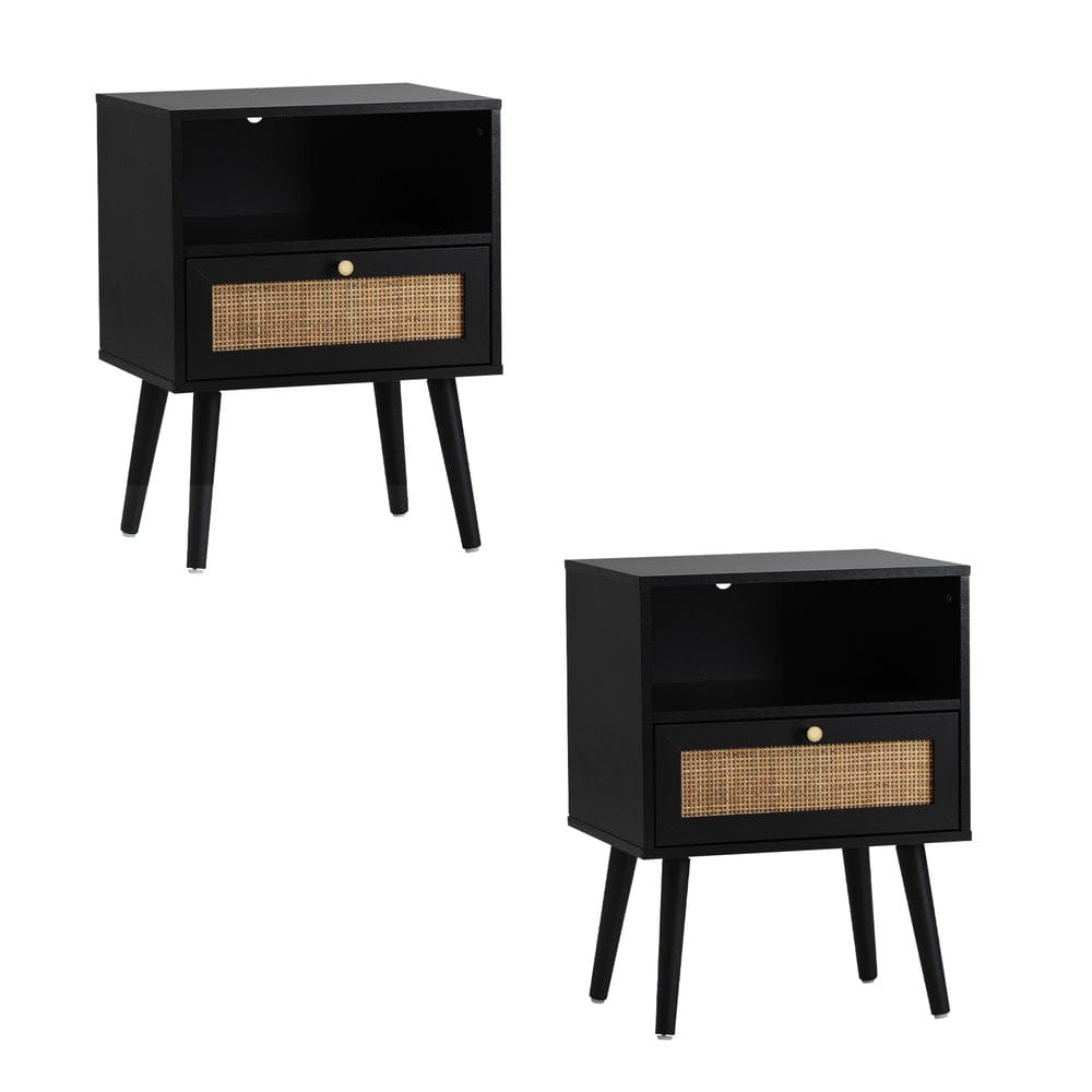 Oikiture Bedside Table 2X Bedside Table Storage Drawer Shelf Rattan