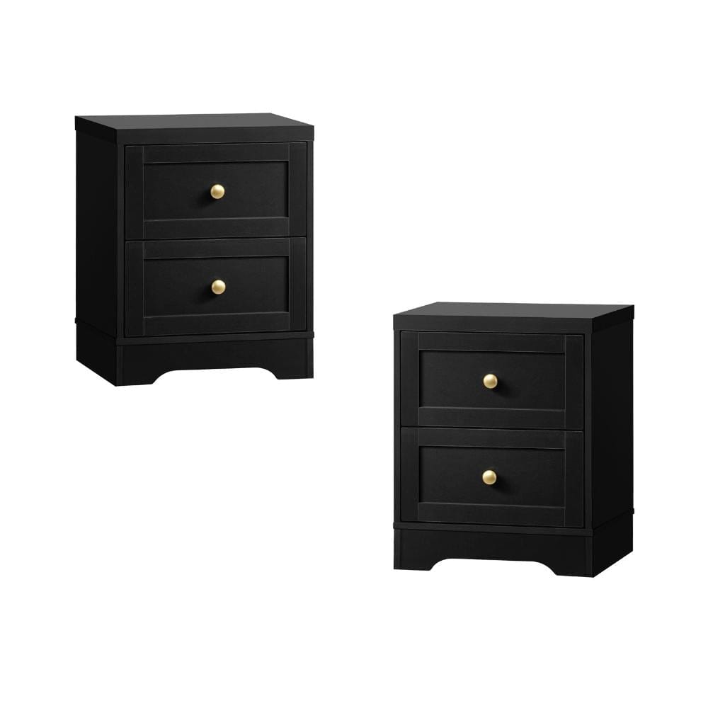 Oikiture Bedside Table 2X Bedside Tables Hamptons Furniture Black