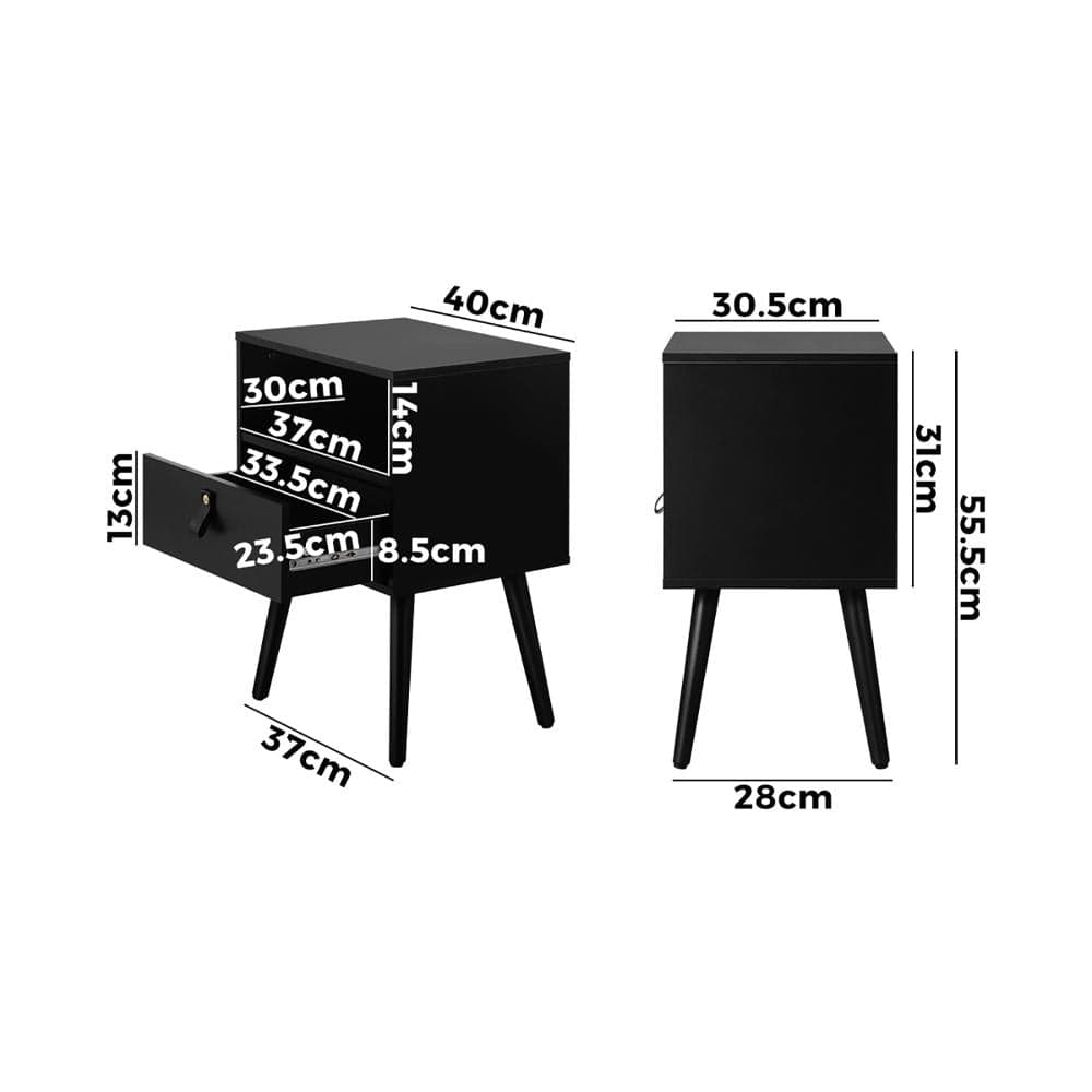 Oikiture Bedside Table 2X Bedside Tables with Leather Handle Black