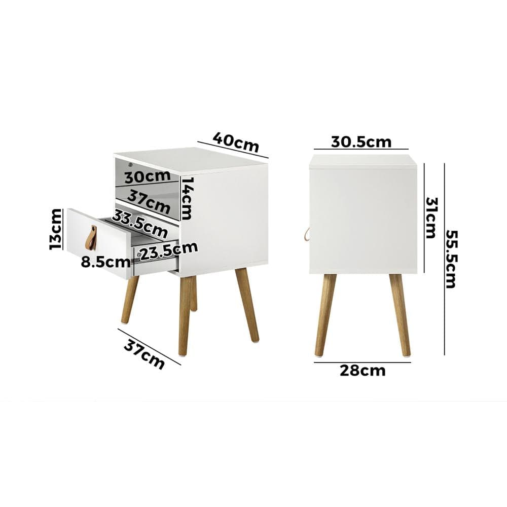 Oikiture Bedside Table 2X Bedside Tables with Leather Handle White
