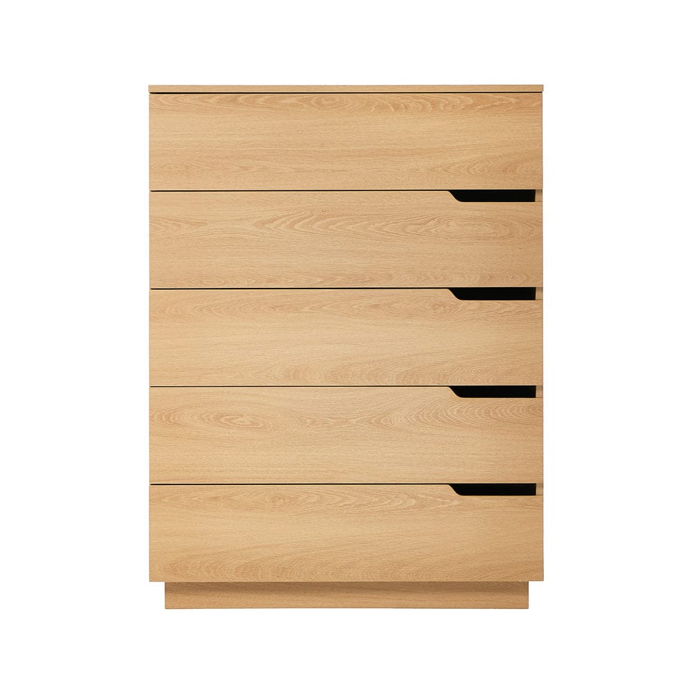 Oikiture Chest of Drawers 5 Chest of Drawers Dresser Tallboy Storage Cabinet Natural
