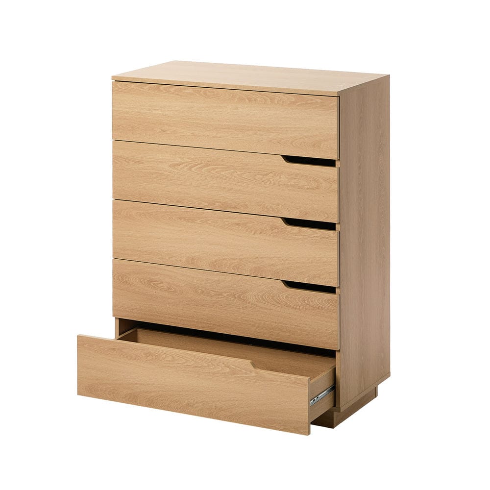 Oikiture Chest of Drawers 5 Chest of Drawers Dresser Tallboy Storage Cabinet Natural